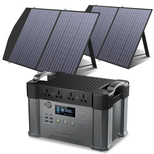 Allpowers S2000 2000W Portable Power Station with 2X100W Solar Panels Camping