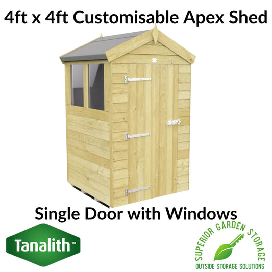 4ft x 4ft Apex Wooden Garden Shed - customisation available
